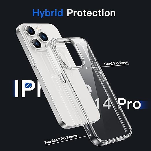 Clear Protective Case for iPhone 14 Pro/ iPhone 14 Plus– Scratch-Resistant Hard Back Panel Clear Protective Case for iPhone 14 Pro/ iPhone 14 Plus– Scratch-Resistant Hard Back Panel